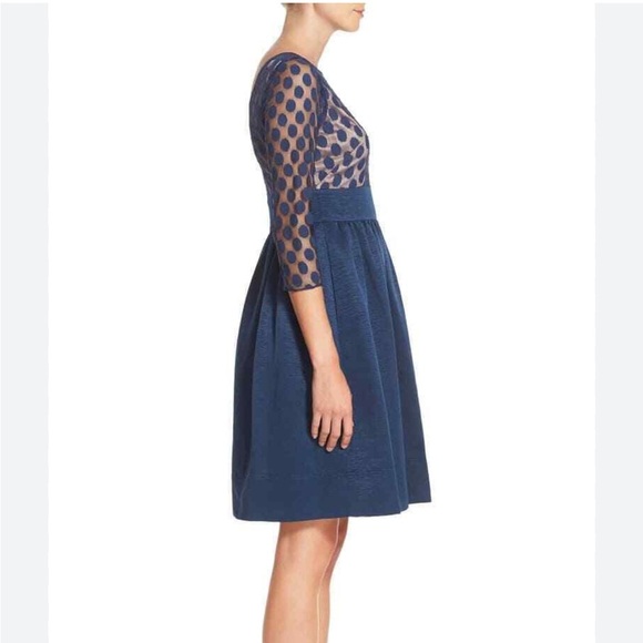 Eliza J Dot Mesh Navy Fit and Flare Dress Size 16 - Picture 3 of 11